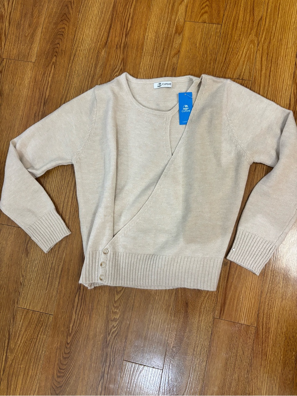 Cupshe Light Beige Wrap-Front Knit Sweater